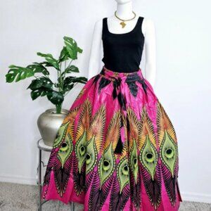 African Print Ankara Style Long Maxi Skirt with matching Sash / Headwrap Wrap ha